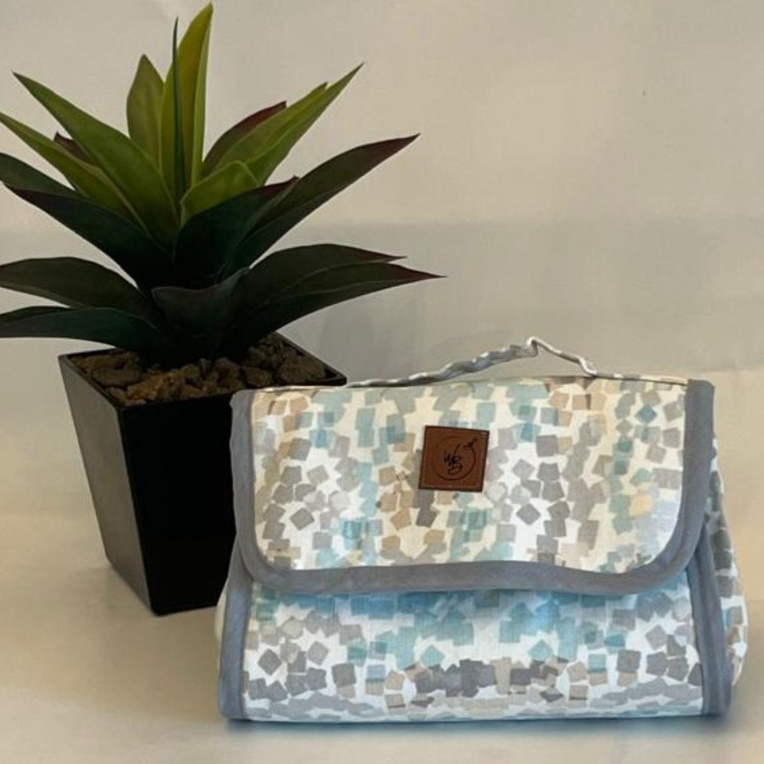 Beige Blue & Grey Makeup Bag