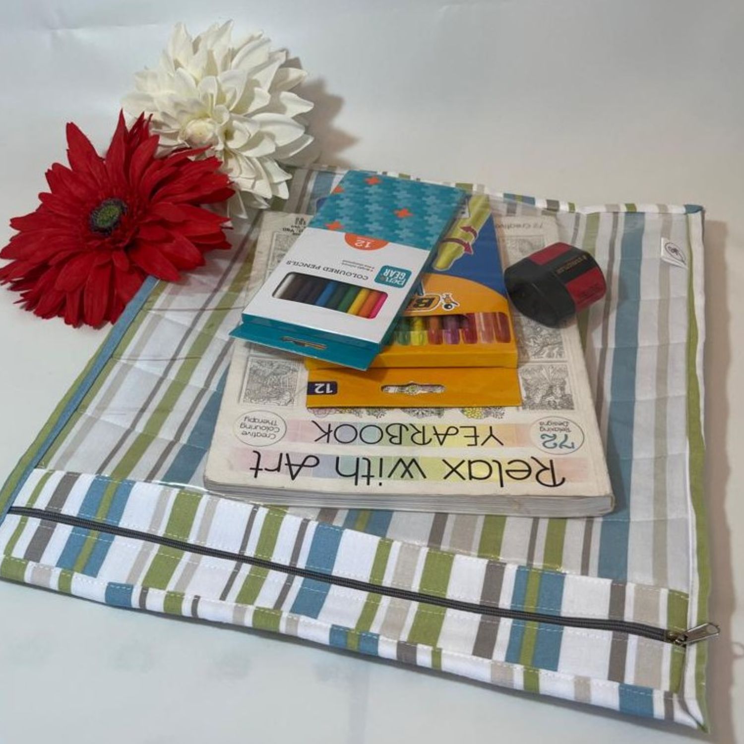 Green Beige & White Stripes Project Bag
