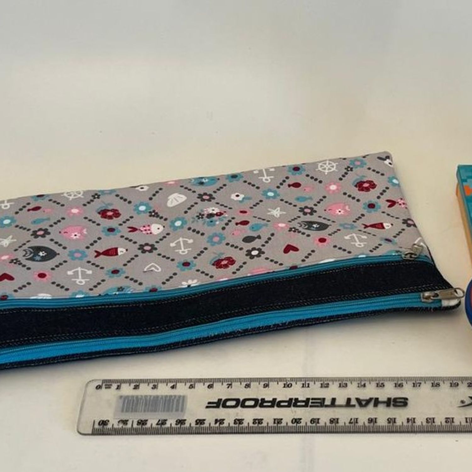 Grey Fish & Flowers Pencil Case